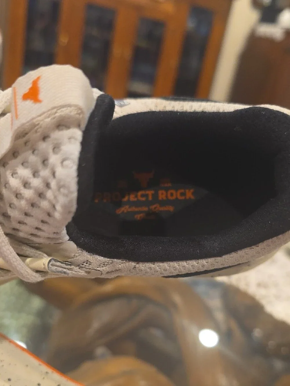 Under Armour Project Rock Sand Mesh Trainers with Orange Logo